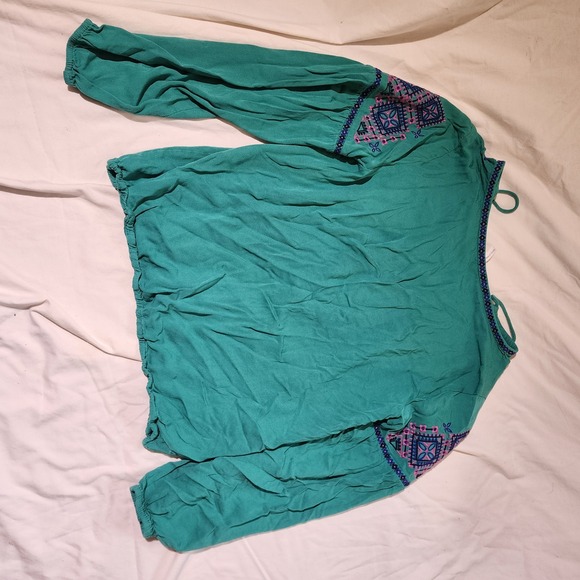 Southern Tide Embroidered Southwestern aztec Boho Blouse Long Sleeve Green Small - Picture 5 of 5